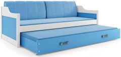 Importworld Dětská postel Josef - 2 osoby, 90x200 s výsuvnou přistýlkou – Bílá, Modrá