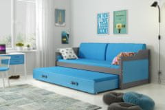 Importworld Dětská postel Josef - 2 osoby, 80x190 s výsuvnou přistýlkou – Grafit, Modrá