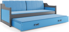 Importworld Dětská postel Josef - 2 osoby, 80x190 s výsuvnou přistýlkou – Grafit, Modrá