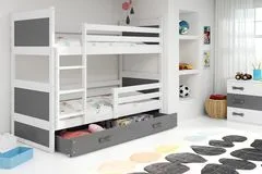 Importworld Dětská patrová postel Bohumír - 2 osoby, 80x190 s úložným prostorem – Bílá, Grafit