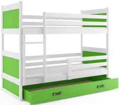 Importworld Dětská patrová postel Bohumír - 2 osoby, 90x200 s úložným prostorem – Bílá, Zelená