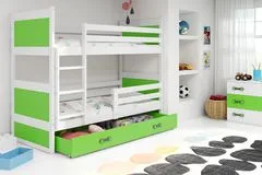 Importworld Dětská patrová postel Bohumír - 2 osoby, 80x190 s úložným prostorem – Bílá, Zelená