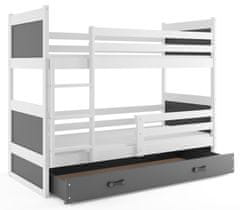 Importworld Dětská patrová postel Bohumír - 2 osoby, 80x190 s úložným prostorem – Bílá, Grafit