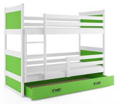 Importworld Dětská patrová postel Bohumír - 2 osoby, 80x190 s úložným prostorem – Bílá, Zelená