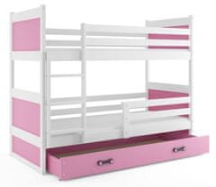 Importworld Dětská patrová postel Bohumír - 2 osoby, 80x190 s úložným prostorem – Bílá, Růžová