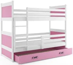 Importworld Dětská patrová postel Bohumír - 2 osoby, 80x160 s úložným prostorem – Bílá, Růžová