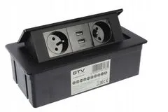 GTV  Výklopná zásuvka s usb 2x 230V a 2x USB, černá