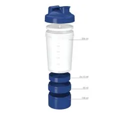Elasto Shaker "Protein" Pro se třemi přihrádkami, Transparentní/Standardní modrá PP