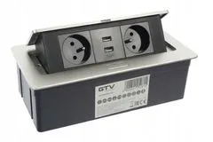 GTV  Výklopná zásuvka s usb 2x 230V a 2x USB, stříbrná