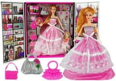 shumee Doll Pink Plesové šaty Peněženka na vysokém podpatku Šperky
