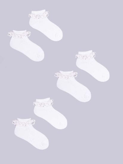 YOCLUB Bavlněné ponožky Yoclub Girls' Turn Cuff Ruffle 3-pack SKA-0122G-010J-001 White