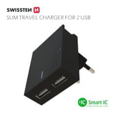 SWISSTEN Swissten Síťový Adaptér Smart Ic 2X Usb 3A Power + Datový Kabel Usb / Lightning 1,2 M Černý 8595217463325