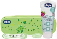 Chicco Set zubní kartáček s pouzdrem+pasta Always Smiling zelený 12m+