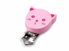 Kraftika 1ks růžová sv. dětský klip dřevěný kočka