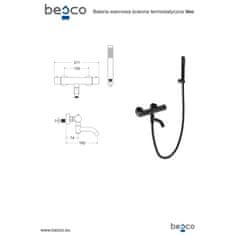 Besco Nástěnná termostatická vanová baterie VEO chrom s příslušenstvím
