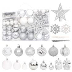 Greatstore 108dílná sada vánočních ozdob stříbrná a bílá