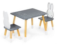EcoToys Dětský dřevěný stůl se dvěma židličkami Zajíček