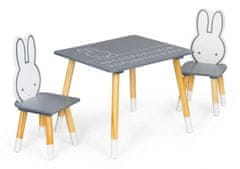 EcoToys Dětský dřevěný stůl se dvěma židličkami Zajíček