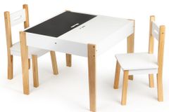 EcoToys Dětský dřevěný stůl s tabulí a dvěma židličkami 