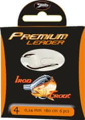 Iron Trout návazec premium leader, 220 cm, vlasec 0,20 mm, háček č. 8, 10 ks/bal