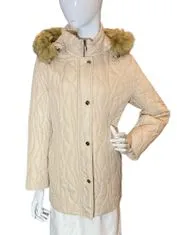 smetanová prošívaná zimní bunda s kapucí s kožešinou Velikost: 46
