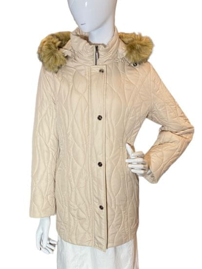 smetanová prošívaná zimní bunda s kapucí s kožešinou Velikost: 42
