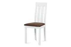 Autronic Dřevěná jídelní židle Jídelní židle, masiv buk, barva bílá, látkový hnědý potah (BC-2602 WT)