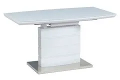 Autronic Moderní jídelní stůl Rozkládací jídelní stůl 140+40x80x76 cm, bílé sklo, bílý vysoký lesk, broušený nerez (HT-440 WT) (3xKarton)