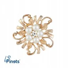 Pinets® Brož zlatý květ s perlami a kubickou zirkonií