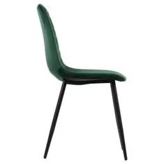 STEMA Židle CN-6001 na kovovém černém rámu. Pro obývací pokoj, jídelnu, kuchyni, restauraci. Sedák a opěrák čalouněné sametovou látkou. Má plastové nožky. Houba o hustotě 25 kg/m3. Zelená barva.
