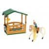 Mikro Trading Kůň 14 cm s jezdcem se stájí 15, 5x18 ,5x8, 5 cm a doplňky v krabičce