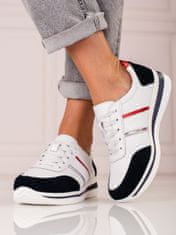 Amiatex Luxusní bílé dámské tenisky bez podpatku + Ponožky Gatta Calzino Strech, bílé, 39
