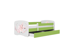 Kocot kids Dětská postel Babydreams kůň zelená, varianta 70x140, se šuplíky, bez matrace