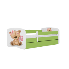 Kocot kids Dětská postel Babydreams méďa s kytičkami zelená, varianta 70x140, se šuplíky, bez matrace
