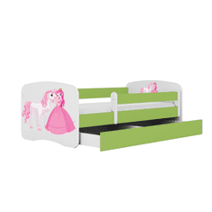 Kocot kids Dětská postel Babydreams princezna a poník zelená, varianta 70x140, bez šuplíků, s matrací