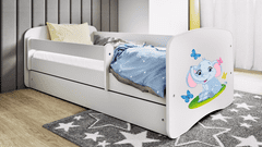 Kocot kids Dětská postel Babydreams slon s motýlky bílá, varianta 80x160, se šuplíky, s matrací