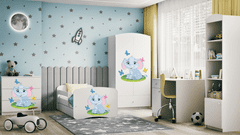 Kocot kids Dětská postel Babydreams slon s motýlky bílá, varianta 80x160, se šuplíky, s matrací