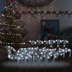 Greatstore Vánoční sobi se sáněmi 140 LED diod venkovní stříbrní