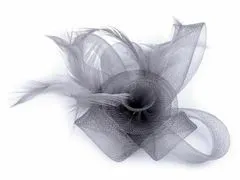 Kraftika 1ks šedá světlá fascinátor / brož květ s peřím, klobouky
