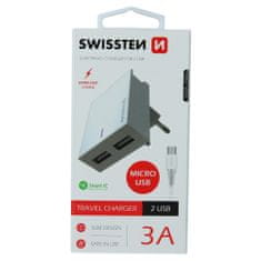 SWISSTEN Swissten Síťový Adaptér Smart Ic 2X Usb 3A Power + Datový Kabel Usb / Micro Usb 1,2 M Bílý 8595217463264