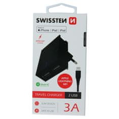 SWISSTEN Swissten Síťový Adaptér Smart Ic 2X Usb 3A Power + Datový Kabel Usb / Lightning Mfi 1,2 M Černý 8595217463301