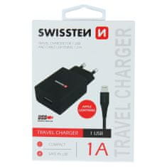 SWISSTEN Swissten Síťový Adaptér Smart Ic 1X Usb 1A Power + Datový Kabel Usb / Lightning 1,2 M Černý 8595217464537
