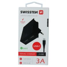 SWISSTEN Swissten Síťový Adaptér Smart Ic 2X Usb 3A Power + Datový Kabel Usb / Type C 1,2 M Černý 8595217463288