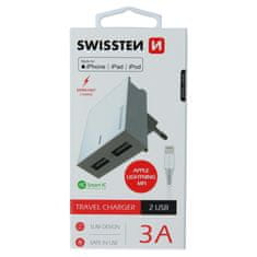 SWISSTEN Swissten Síťový Adaptér Smart Ic 2X Usb 3A Power + Datový Kabel Usb / Lightning Mfi 1,2 M Bílý 8595217463295
