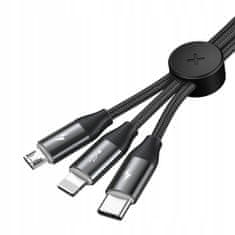 Kabel 3 v 1 USB-C + Micro USB + Lightning 3,5A 1m, CAMLT-FX01 černá