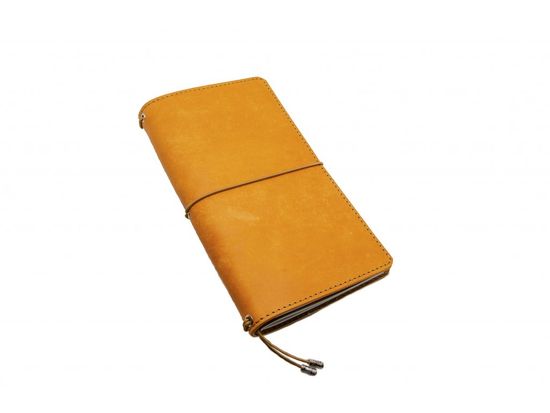 Finebook Prémiový kožený zápisník PUEBLO ve stylu Midori hořčicový formát Moleskine S