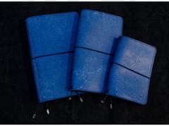 Finebook Prémiový kožený zápisník PUEBLO ve stylu Midori modrý formát Moleskine S
