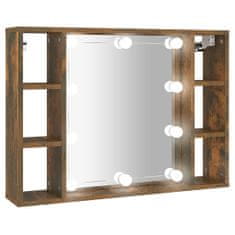 Greatstore Zrcadlová skříňka s LED kouřový dub 76 x 15 x 55 cm