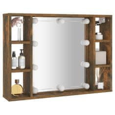 Greatstore Zrcadlová skříňka s LED kouřový dub 76 x 15 x 55 cm