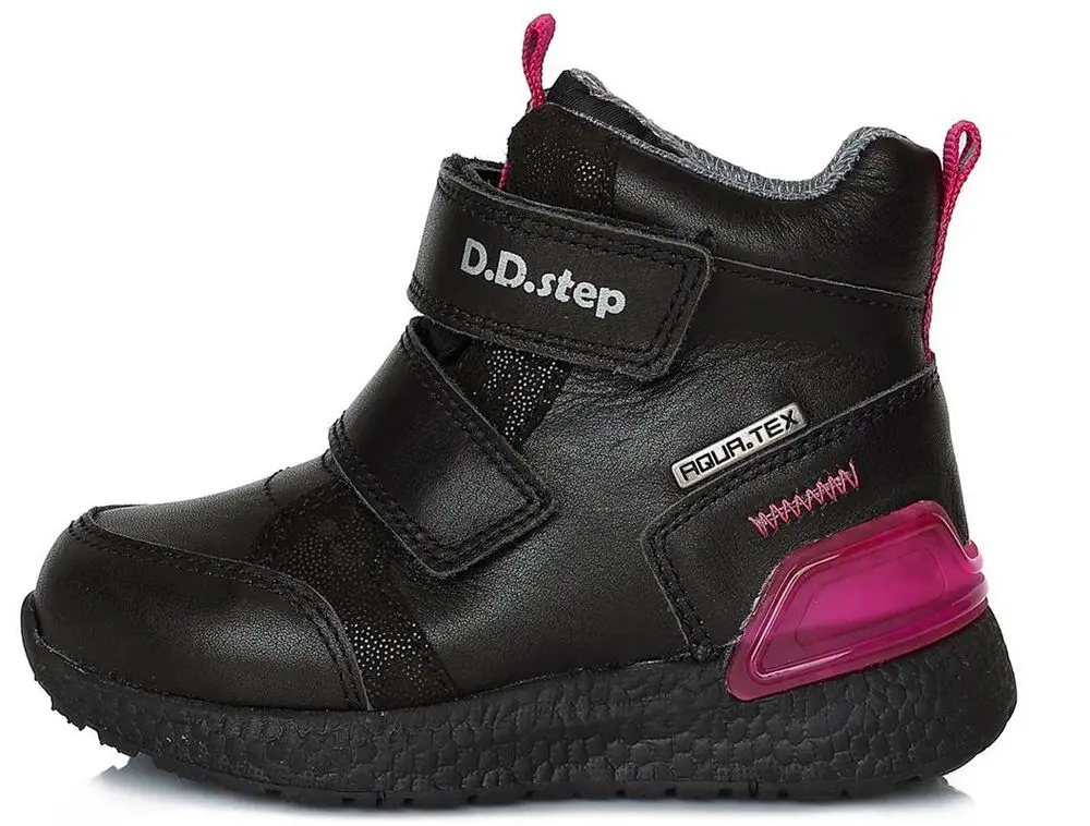 D-D-step dívčí zimní kožená kotníčková obuv s membránou F61-365C černá 35